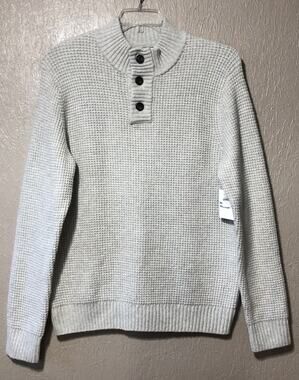 Old Navy Men’s Mock Neck Military Henley Waffle Sweater Pullover Beige Large New